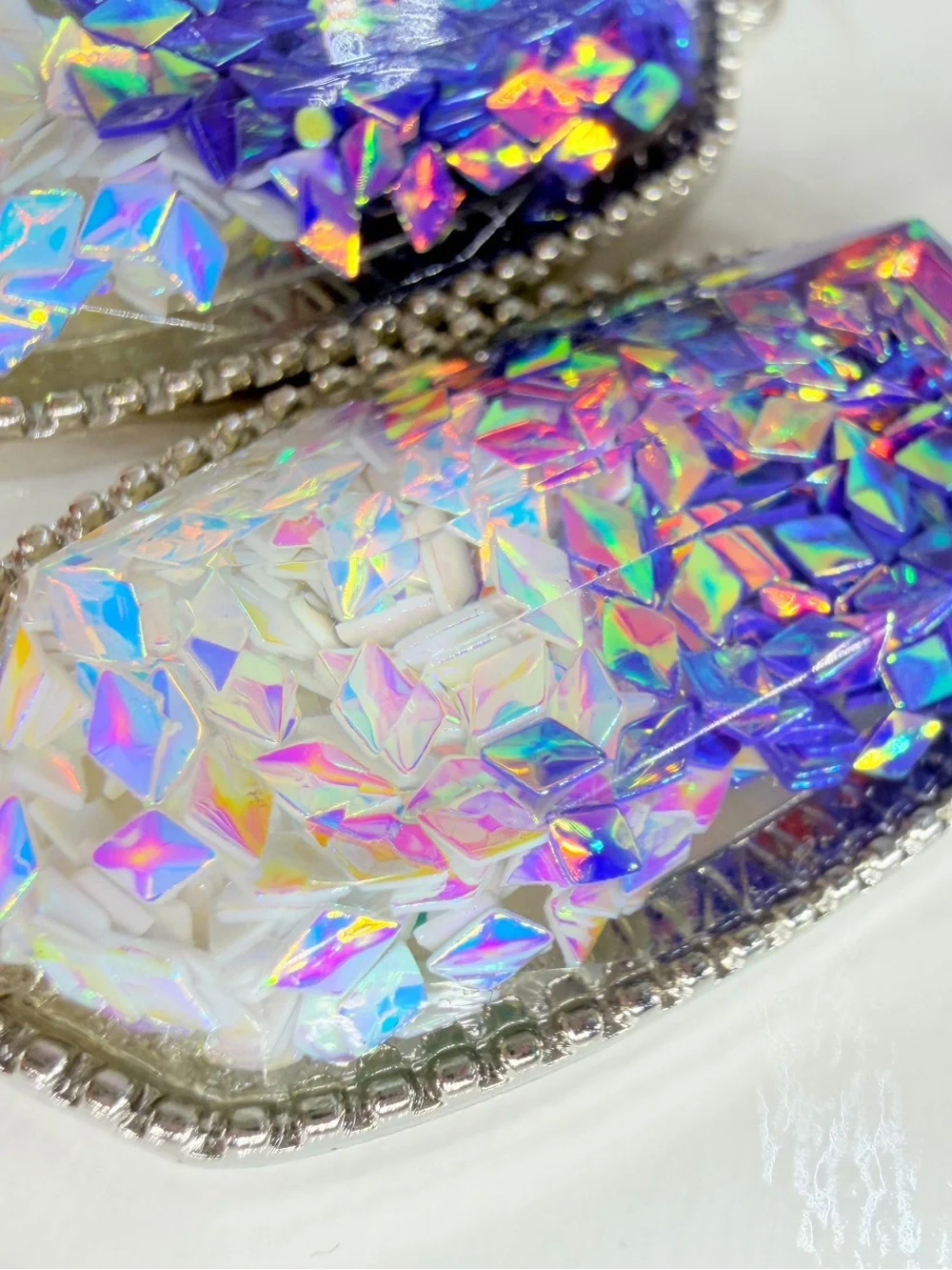 Iridescent Holographic Dangle Earrings - Silver Trim